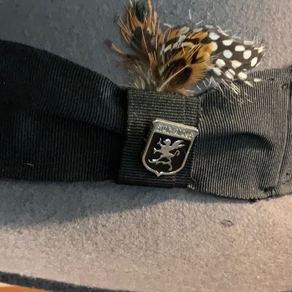 Stacy Adams- Grey 100% Wool Wide Brim Fedora-Black Ribbon- Feather and ID-XL - Picture 4 of 9